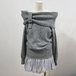 Sweet Chilling Grey off the shoulder sweater with miniskirt attached dress